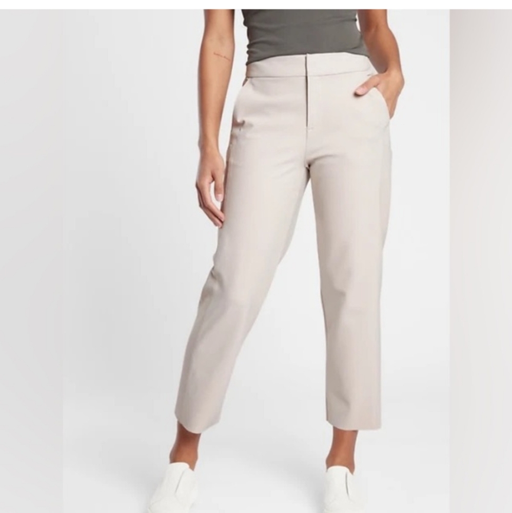 Athleta Stellar Straight Crop Beige Trousers Size 10